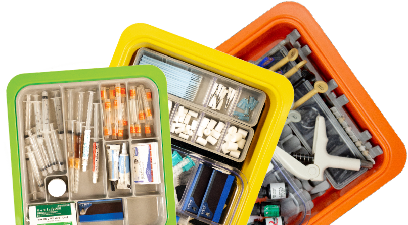 colorful tubs organizing dental products